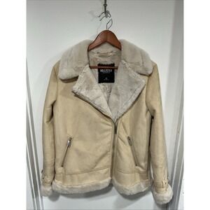 Hollister by A&F Womens Faux Fur-Lined Shearling Biker Jacket Medium
